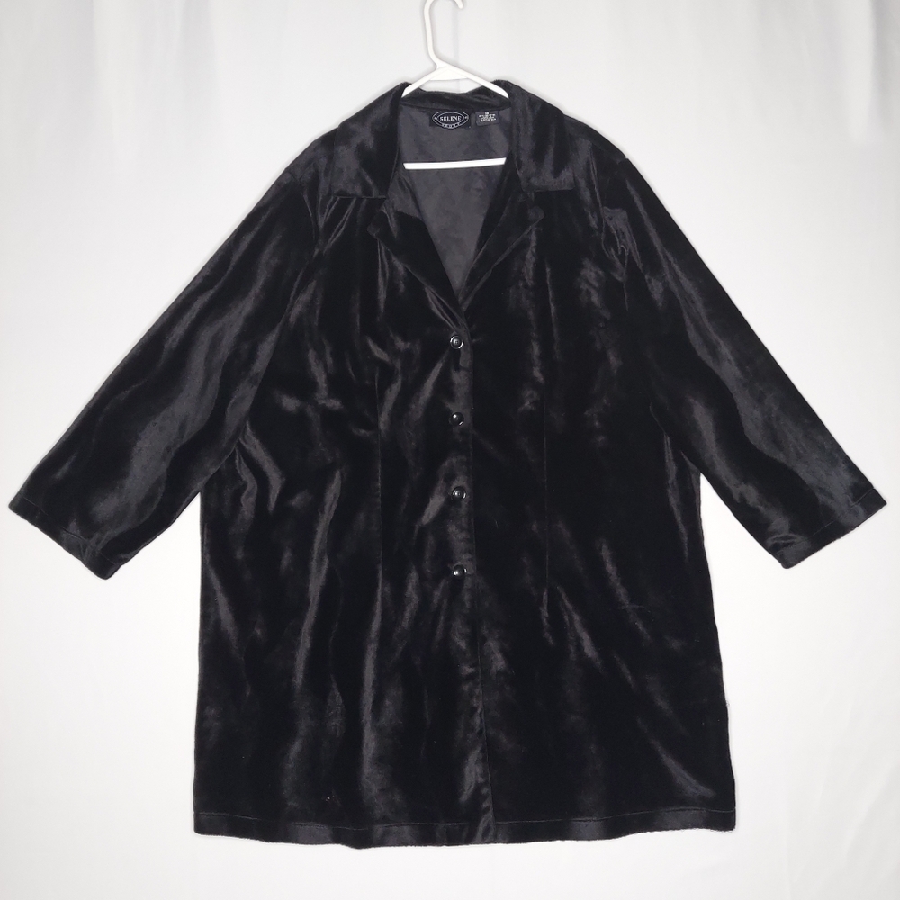 Selene Sport Faux Fur Coat Women 3X Black Textured Button Collar Pocket Y2K Vtg